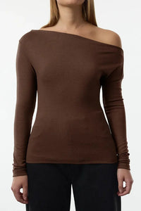 Plain Premium Soft Fabric Fitted Knit Blouse with Boat Neck