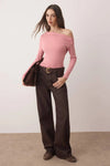 Plain Premium Soft Fabric Fitted Knit Blouse with Boat Neck