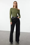 Plain Premium Soft Fabric Fitted Knit Blouse with Boat Neck