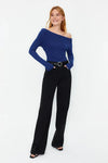 Plain Premium Soft Fabric Fitted Knit Blouse with Boat Neck