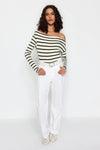 Plain Premium Soft Fabric Fitted Knit Blouse with Boat Neck
