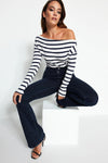 Plain Premium Soft Fabric Fitted Knit Blouse with Boat Neck