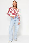 Plain Premium Soft Fabric Fitted Knit Blouse with Boat Neck