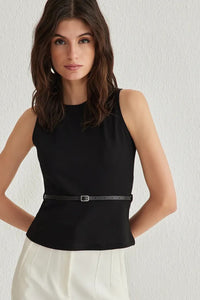 Belted Fitted Knit Blouse