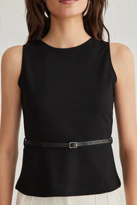 Belted Fitted Knit Blouse