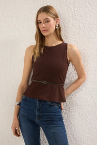 Belted Fitted Knit Blouse