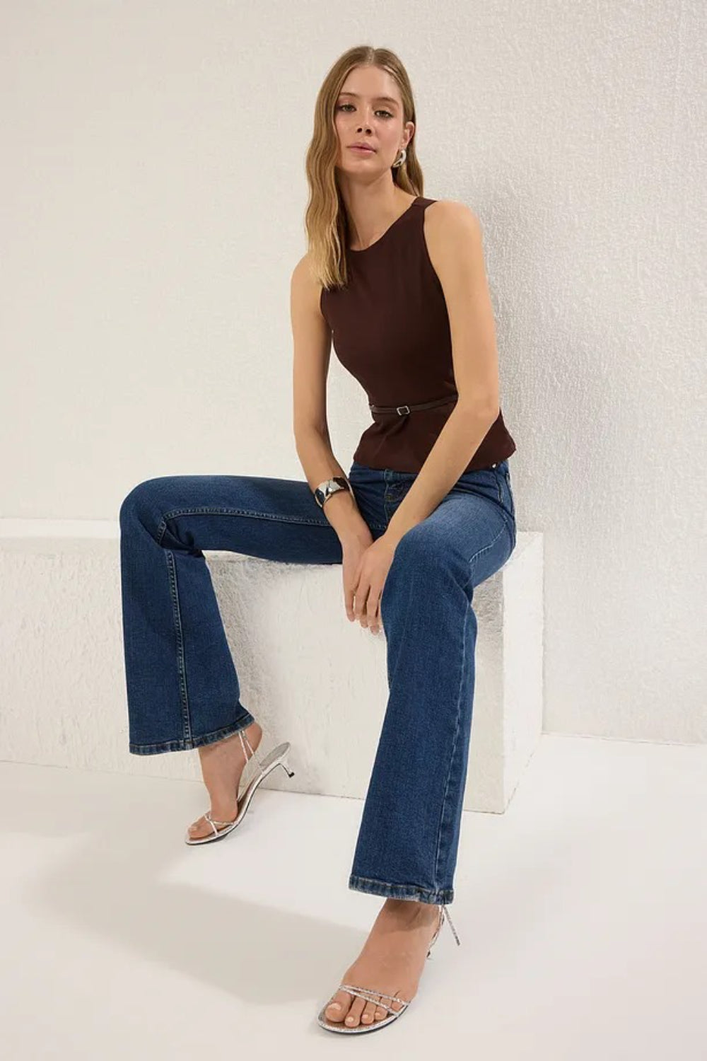 Belted Fitted Knit Blouse