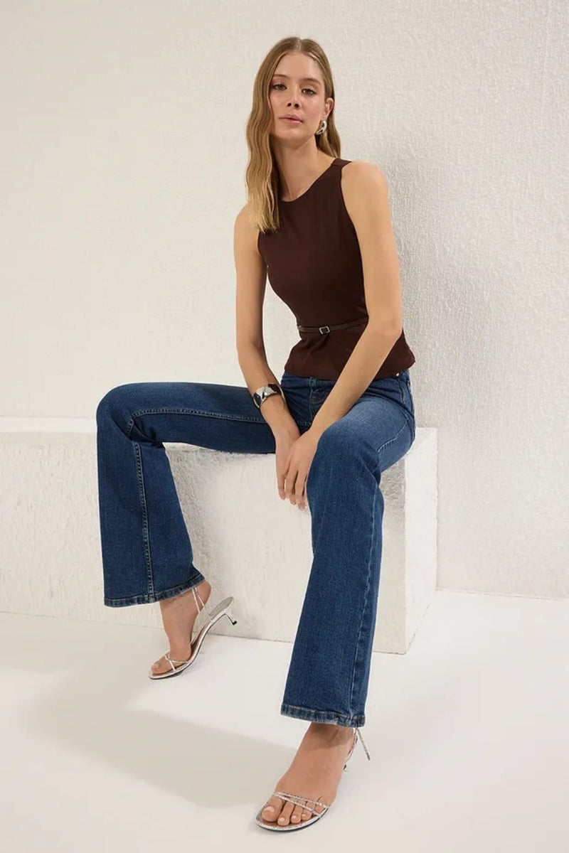Belted Fitted Knit Blouse