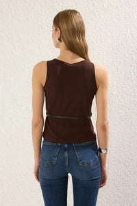 Belted Fitted Knit Blouse