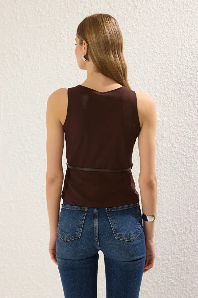 Belted Fitted Knit Blouse