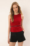 Belted Fitted Knit Blouse