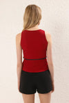 Belted Fitted Knit Blouse