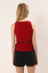 Belted Fitted Knit Blouse