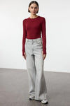 Viscose Soft Fabric Stretch Knit Blouse with Thumbhole Detail
