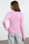 Viscose Soft Fabric Stretch Knit Blouse with Thumbhole Detail