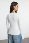 Viscose Soft Fabric Stretch Knit Blouse with Thumbhole Detail