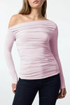 Draped/Gathered Detail Long-Sleeve Stretch Knit Fitted Blouse
