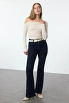 Draped/Gathered Detail Long-Sleeve Stretch Knit Fitted Blouse