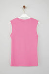 Crew Neck Knit Vest Blouse with Decorative Button Detail – Regular Length