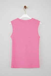 Crew Neck Knit Vest Blouse with Decorative Button Detail – Regular Length