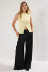 Crew Neck Knit Vest Blouse with Decorative Button Detail – Regular Length