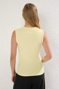 Crew Neck Knit Vest Blouse with Decorative Button Detail – Regular Length