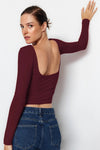 Cotton Stretch Fitted Knit Blouse with Open Back Detail