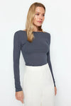 Cotton Stretch Fitted Knit Blouse with Open Back Detail