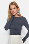 Cotton Stretch Fitted Knit Blouse with Open Back Detail