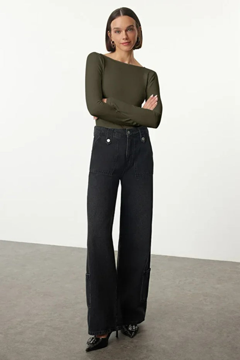 Cotton Stretch Fitted Knit Blouse with Open Back Detail