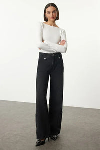 Cotton Stretch Fitted Knit Blouse with Open Back Detail