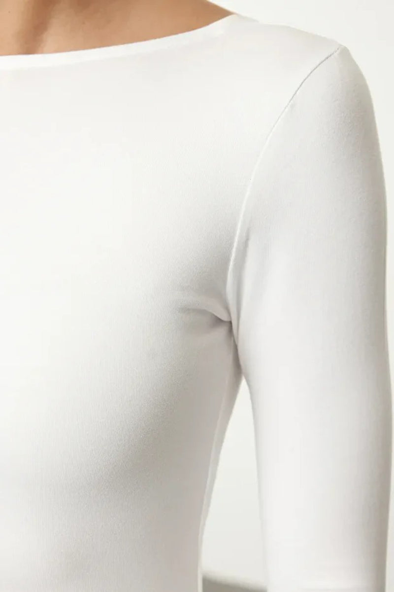 Cotton Stretch Fitted Knit Blouse with Open Back Detail