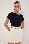 Draped/Gathered Detail Fitted Knit Blouse