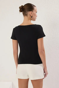 Draped/Gathered Detail Fitted Knit Blouse