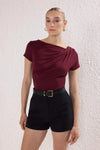 Draped/Gathered Detail Fitted Knit Blouse
