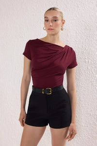 Draped/Gathered Detail Fitted Knit Blouse