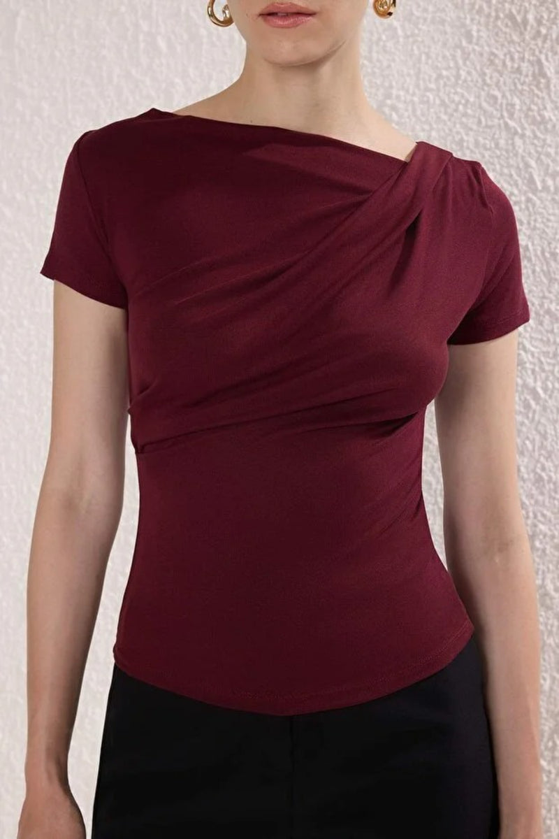 Draped/Gathered Detail Fitted Knit Blouse