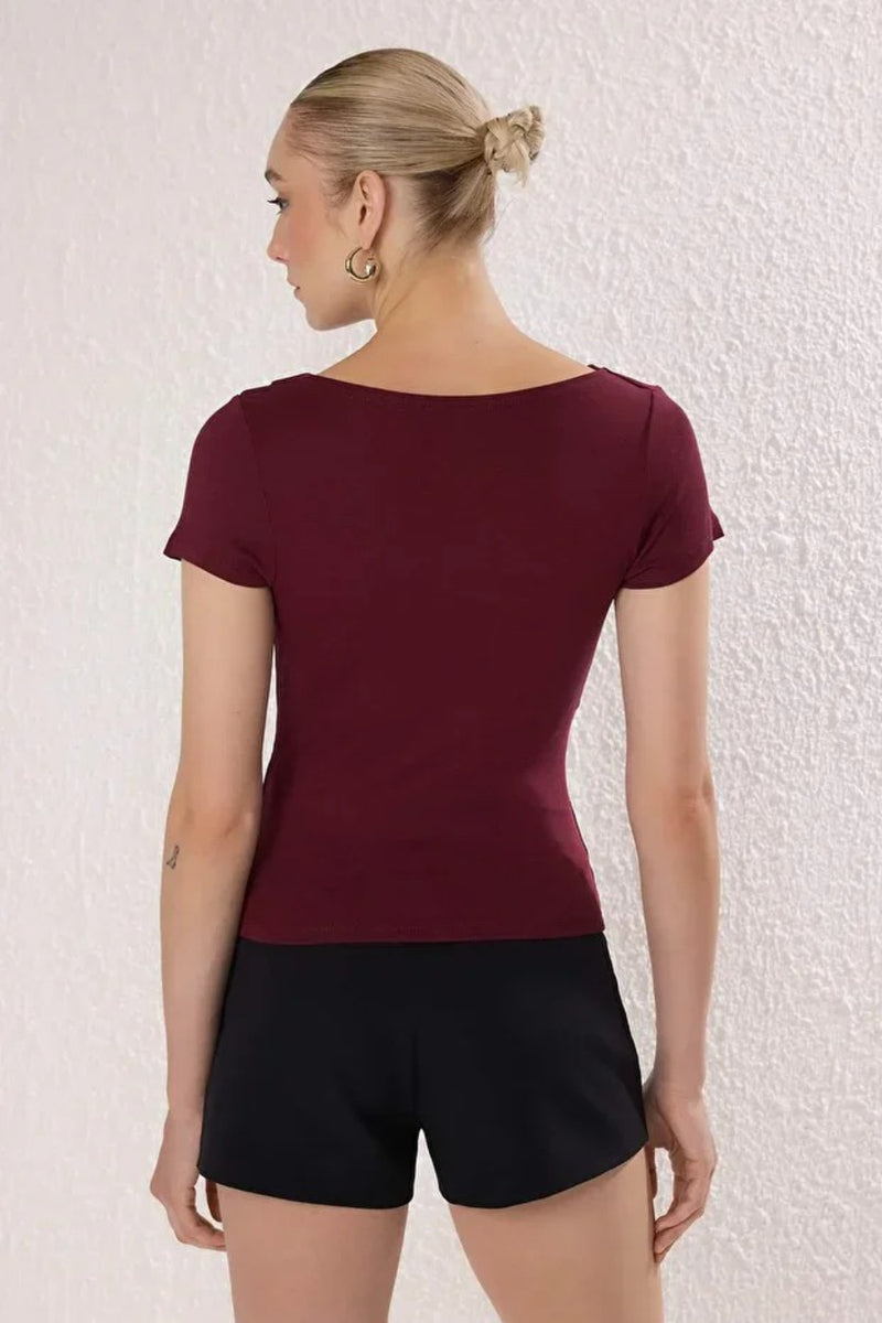 Draped/Gathered Detail Fitted Knit Blouse