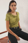 Draped/Gathered Detail Fitted Knit Blouse