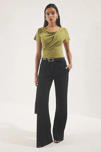 Draped/Gathered Detail Fitted Knit Blouse