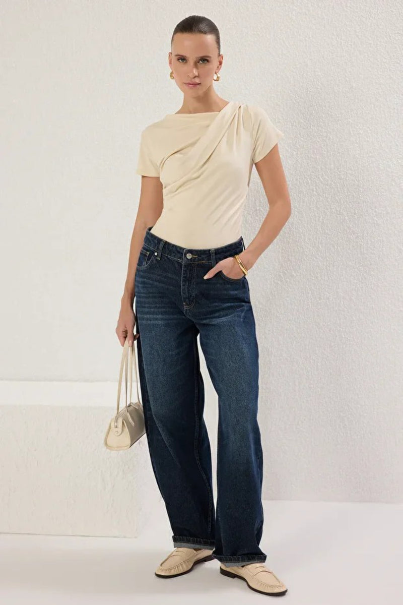Draped/Gathered Detail Fitted Knit Blouse
