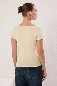 Draped/Gathered Detail Fitted Knit Blouse