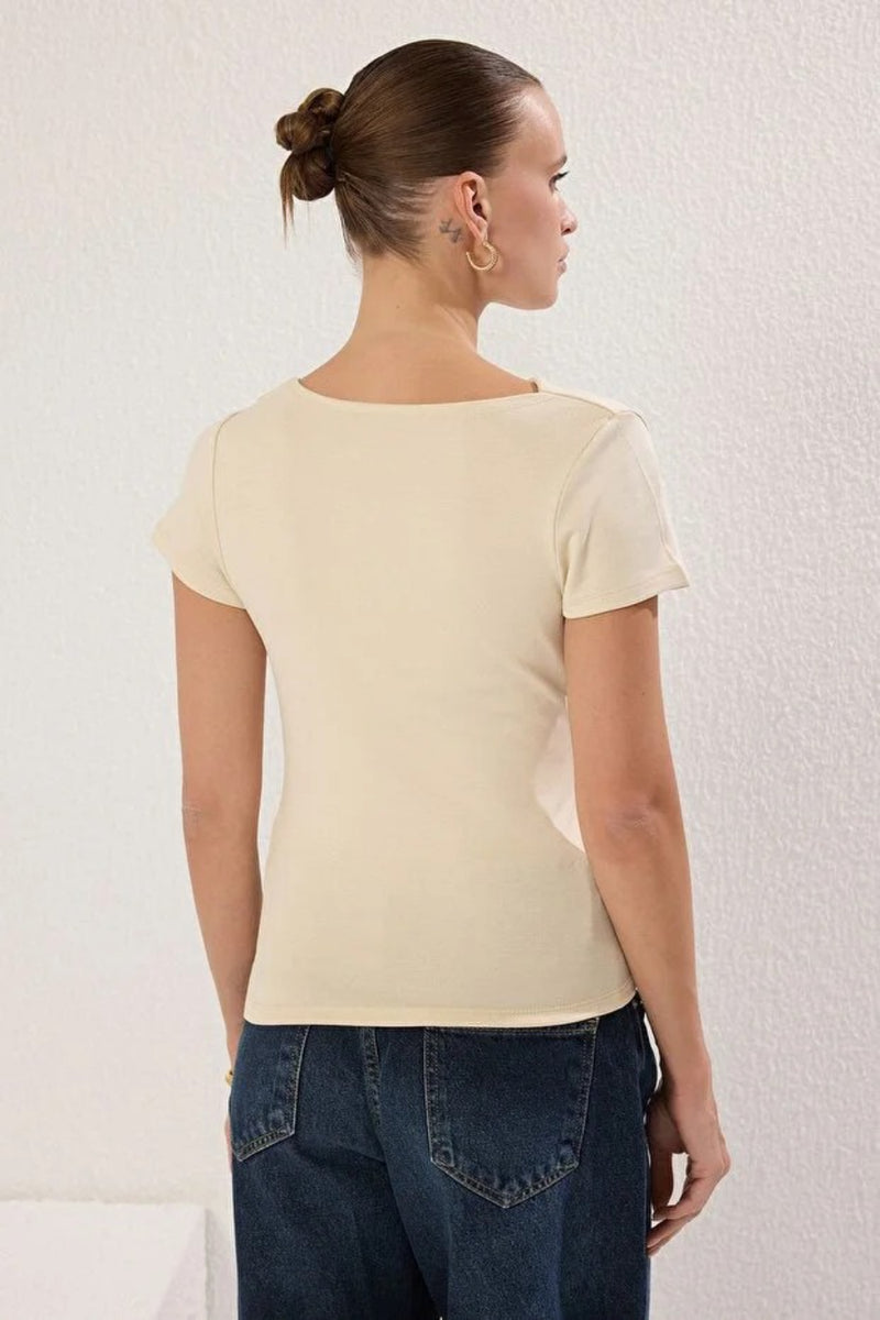 Draped/Gathered Detail Fitted Knit Blouse