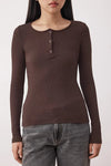 Mélange Ribbed Stretch Knit Blouse with Snap Buttons – Fitted