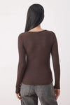 Mélange Ribbed Stretch Knit Blouse with Snap Buttons – Fitted