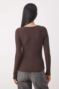 Mélange Ribbed Stretch Knit Blouse with Snap Buttons – Fitted
