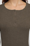 Mélange Ribbed Stretch Knit Blouse with Snap Buttons – Fitted