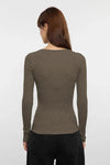 Mélange Ribbed Stretch Knit Blouse with Snap Buttons – Fitted