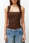 Plain Square-Neck Ruched Fitted Stretch Knit Blouse