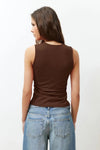 Plain Square-Neck Ruched Fitted Stretch Knit Blouse